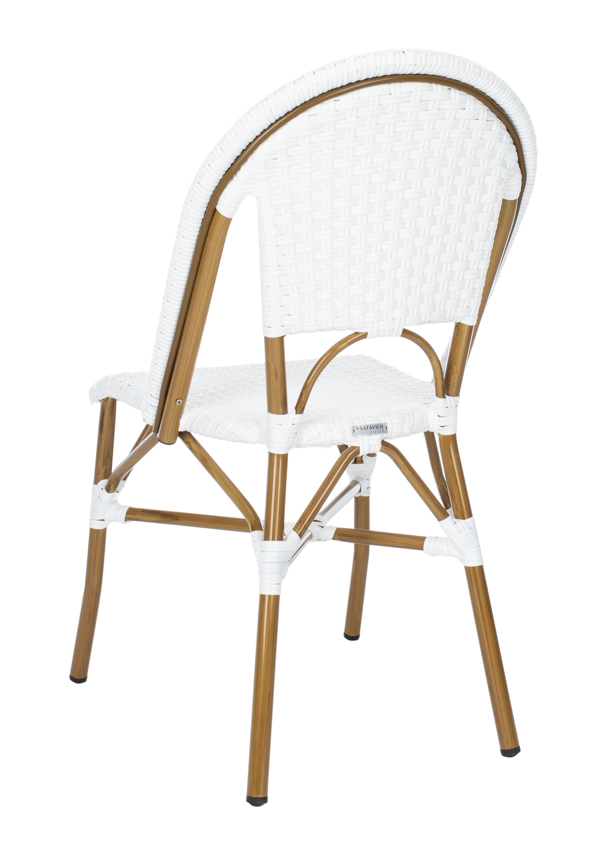 SAFAVIEH Salcha Outdoor Bistro Side Chair, White/Light Brown, Set of 2