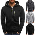 thumbnail image 4 of Douhoow Men Hooded Jacket Solid Color Long Sleeve Zipper Sweatshirt Autumn Outwear, 4 of 4