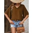 thumbnail image 6 of Womens Summer Tops Dressy Casual Shirts 3/4 Sleeve V Neck Work Blouse Business Casual Shirts Dark Brown S, 6 of 7