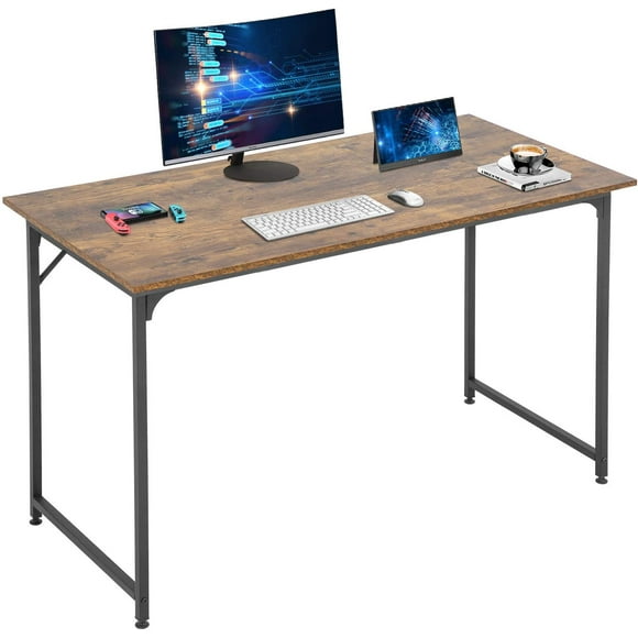FDW Computer Desk Home Office Desk 47.2”W x 23.6”D Gaming Desk Corner Writing Black Large Student Art Modren Simple Style PC Wood and Metal Desk Workstation for Small Space，Vintage