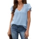 thumbnail image 1 of Blusa de verano transpirable con manga corta y cuello en V para mujer para citas diarias, compras, azul claro XXL, 1 of 6