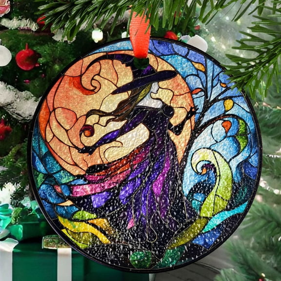 Halloween Witch Stained Glass SunCatcher Halloween LightCatcher Window Hanging Home Decoration, Stained Glass Ornament 2025, Holiday Decoration, Seasonal Keepsake Gift, Unique