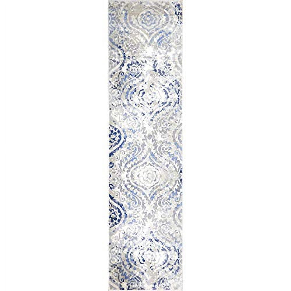 Home Dynamix Melrose Audrey Moroccan Ogee Damask Runner Area Rug, Ivory/Blue, 1'8"x7'2"
