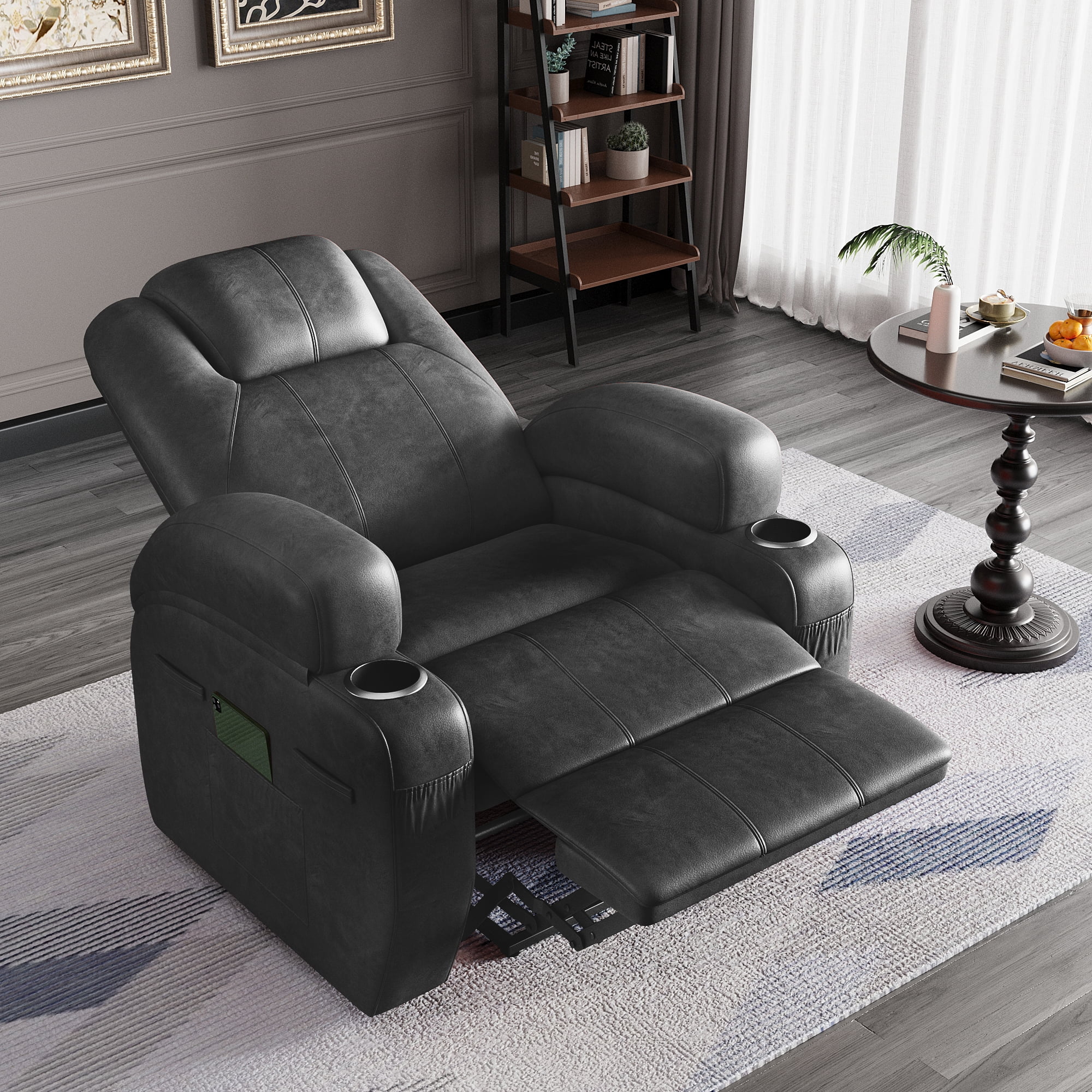 Furmax Electric Power Lift Leathaire Recliner Chair with Massage for Bedroom, Black
