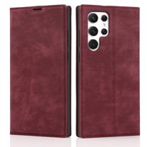 Dteck RFID Blocking Wallet Phone Case for Samsung Galaxy S22 Ultra, Card Slots Holder Magnetic Flip Cover, Red