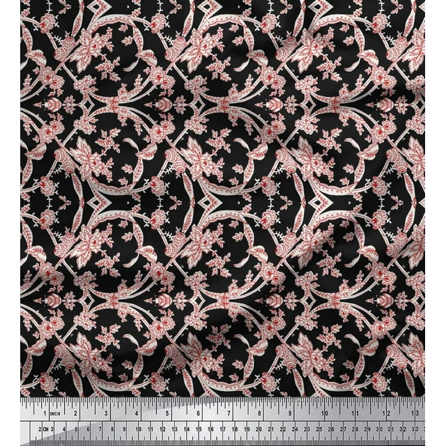 Soimoi Polyester Crepe Fabric Leaves & Floral Artistic Print Fabric by The Yard 42 Inch Wide