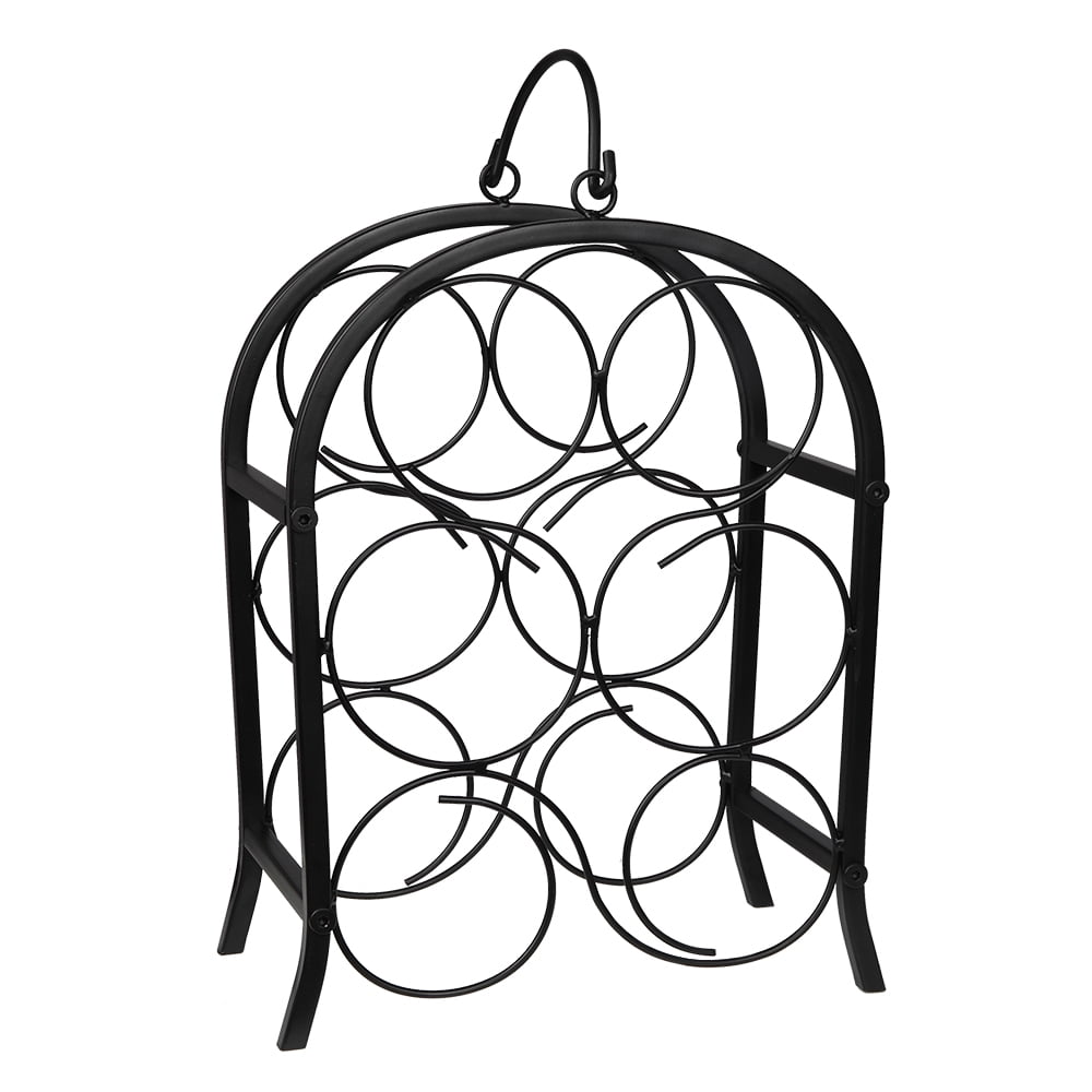 Black 6 Bottle Metal Wine Rack For Tabletop Or Countertop