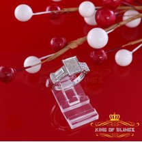 King of Bling's 925 Sterling White Silver Square Ring Size 7 With 0.20ct Real Diamond For Womens