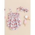 thumbnail image 3 of 4th of July Baby Girl Outfit Sleeveless Ice Cream Popsicle Bubble Romper Bodysuit with Headband Set Cute Summer Clothes, 3 of 7