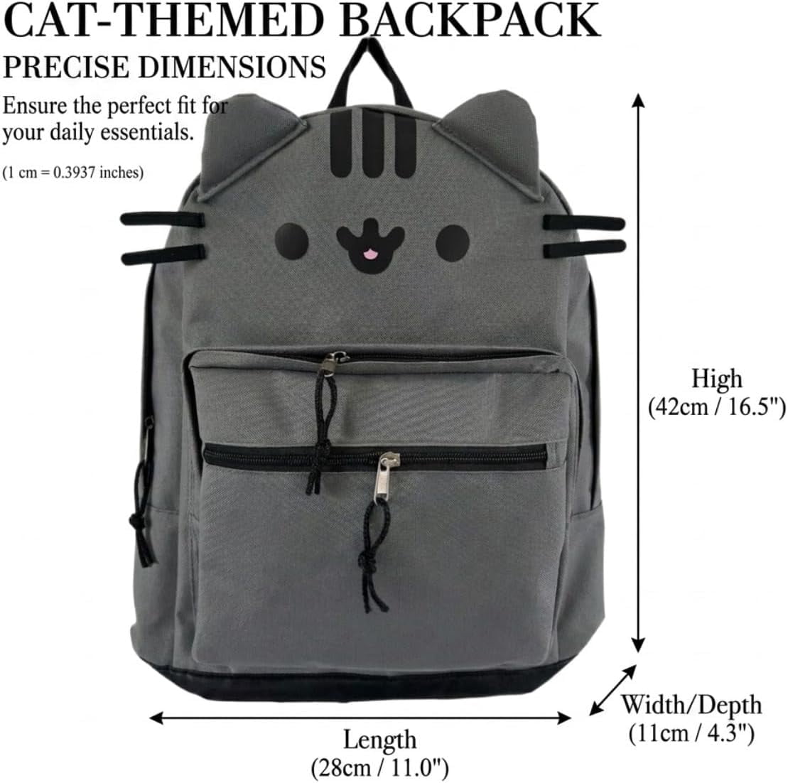 Cute Cat Backpack for Women, Casual 3D Cat Face Design Lightweight Travel Daypack with Pockets, Versatile Rucksack for Work Daily City Commute