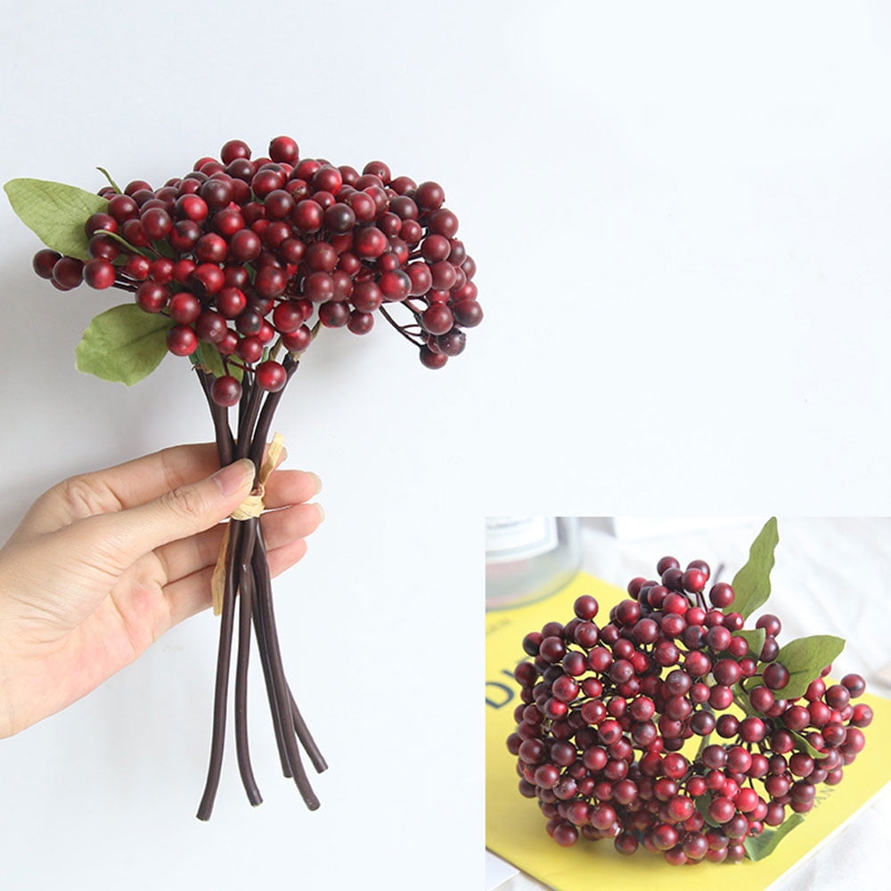 Set of 24: Vibrant White Holly Berry Stems with 35 Lifelike