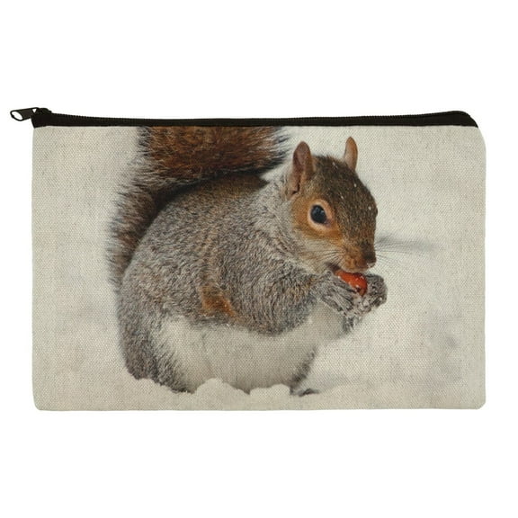 Squirrel Eating in Winter Makeup Cosmetic Bag Organizer Pouch