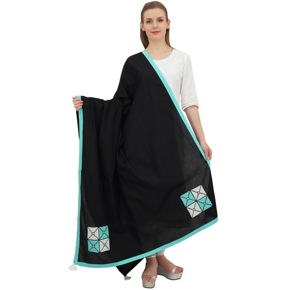Phagun Cotton Cambric Designer Dupatta Long Stole Hijab Scarf For Women-Black
