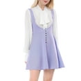 thumbnail image 3 of INSPIRE CHIC Women's Overall Dress Solid U Neck Button Decor Flared Hem S Light Purple, 3 of 9