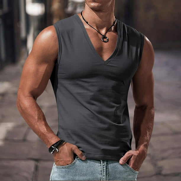 pstuiky Camisetas sin mangas para hombre, Chaleco deportivo informal sin mangas de color liso de verano para hombre Tops elegantes para mujer m