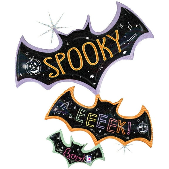 42 inch Betallic Spooky Pastel Bat Trio Foil Mylar Balloon - Party Supplies Decorations