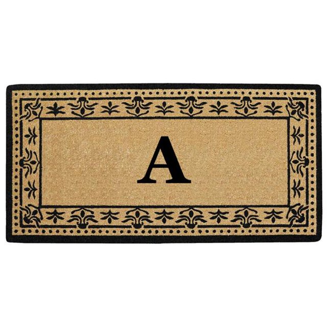 Nedia Home O2193A 22 x 36 Po Corinthienne Résistant Tapis de Porte en Fibre de Coco&44; Monogramme A - Noir