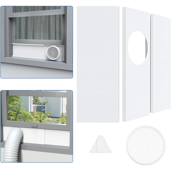 Portable Air Conditioner Window Kit for 5" Diameter Exhaust Hose, 59" Length Adjustable Window Seal Panels with Plastic Guard, Window Vent Kit for Sliding Horizontal or Vertical Windows