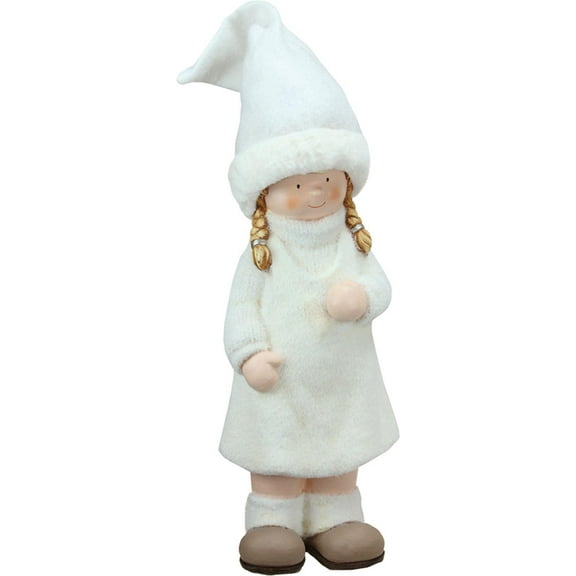 19" Winter Girl in White with Tall Hat Christmas Table Top Figure