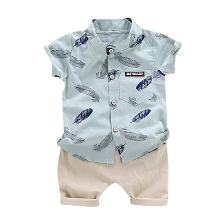 

QWERTYU Toddler Baby Child Children Kids Summer Outfits Cartoon Print Shirts and Shorts Set Short Sleeve Clothing Set for Boy 1Y-4Y