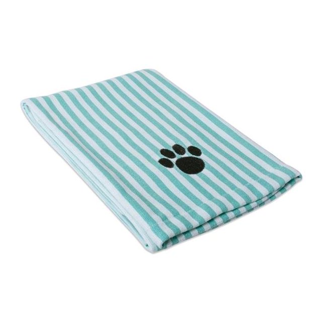 Design Imports CAMZ36569 Serviette pour Animaux à Rayures Aqua Brodée Patte