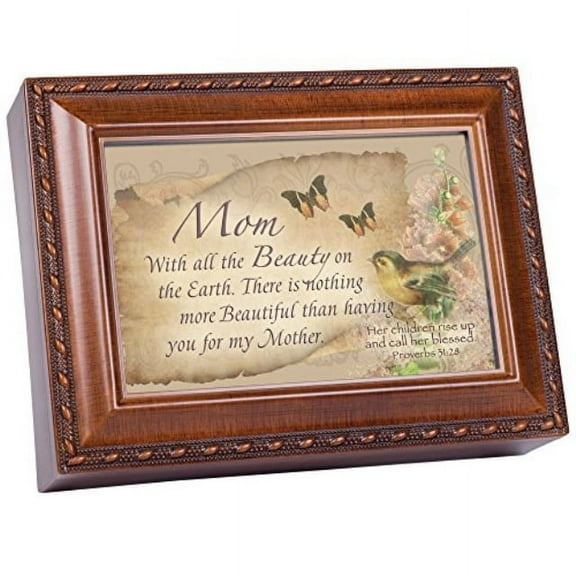 Cottage Garden Mom Beauty Woodgrain Inspirational Traditional Music Box Plays Amazing Grace