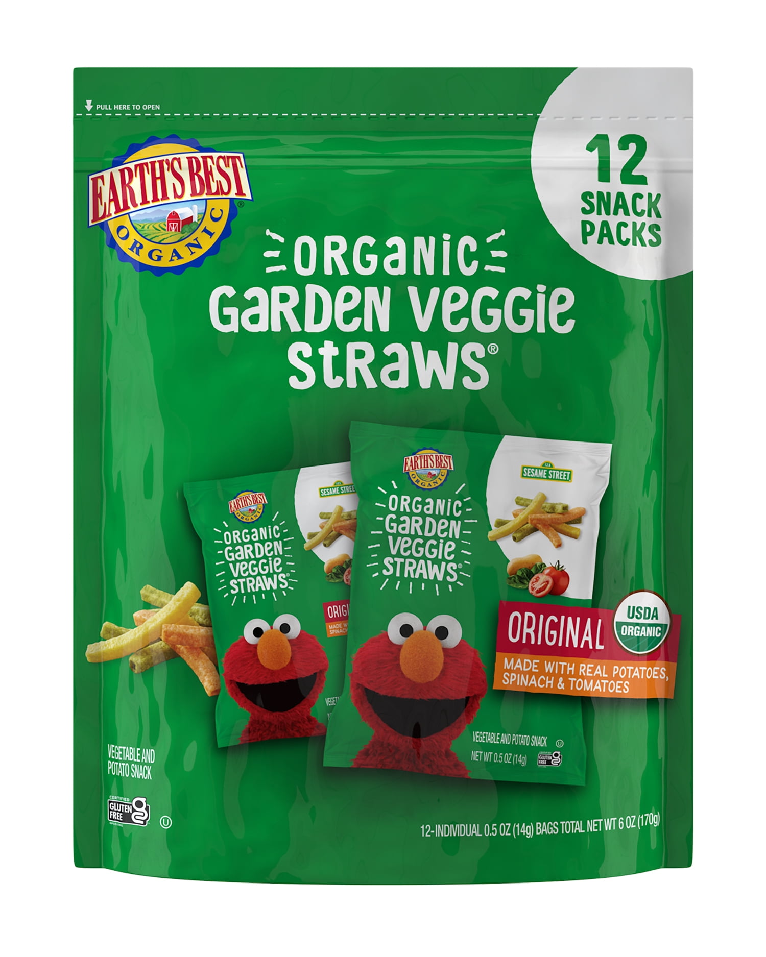 Earth's Best Organic Sesame Street Original Garden Veggie Straws, 0.5 oz. Bag, 12 Count