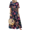 thumbnail image 1 of ZANZEA Robe Femme Manches Courtes Imprimé Floral Voyage Longue Robe d'Été, 1 of 2