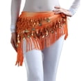thumbnail image 2 of Belly Dance Hip Scarf with Tassels Sequins Triangle Coins Wrap Skirt Music Festival Clothing,Orange, 2 of 4