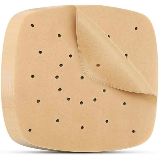 Nvzi 100 piezas de papel pergamino para freidora de aire de 8,5 pulgadas,hornos y microondas o vaporeras de bambú o metal de 8 a 9 pulgadas. (Amarillo - 100 piezas)