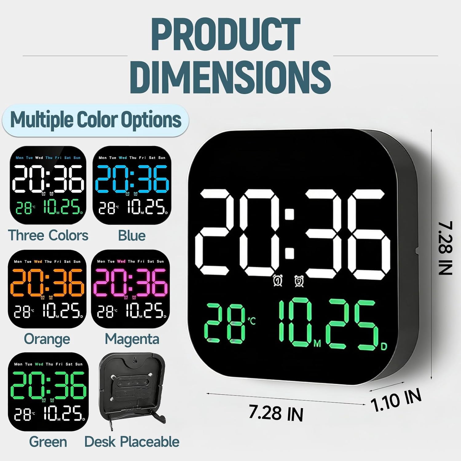 Hangable Standalone Square Clock - Large Digital Wall Clock with Remote, Auto-Dimming LED Display, Indoor Temperature Humidity Date Monitor, Modern Living Room Gadget, Office & Bedroom Decor