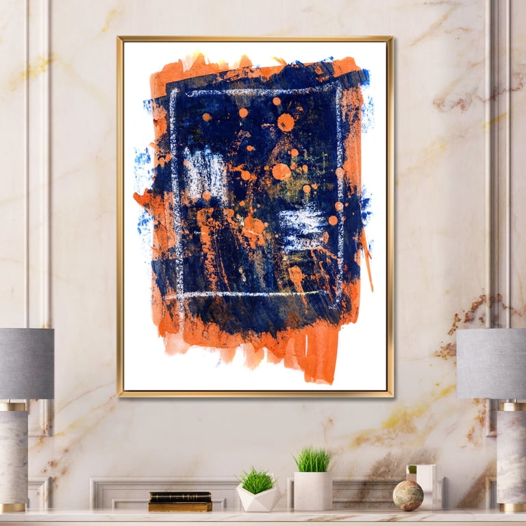 Free Shipping! Designart Navy Blue & Orange Abstract Modern Framed