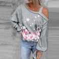 thumbnail image 2 of Camiseta de manga larga con cuello sesgado para mujer a la moda, blusa holgada con hombros descubiertos y estampado de otoño Fridja  bvmnju7195, 2 of 5