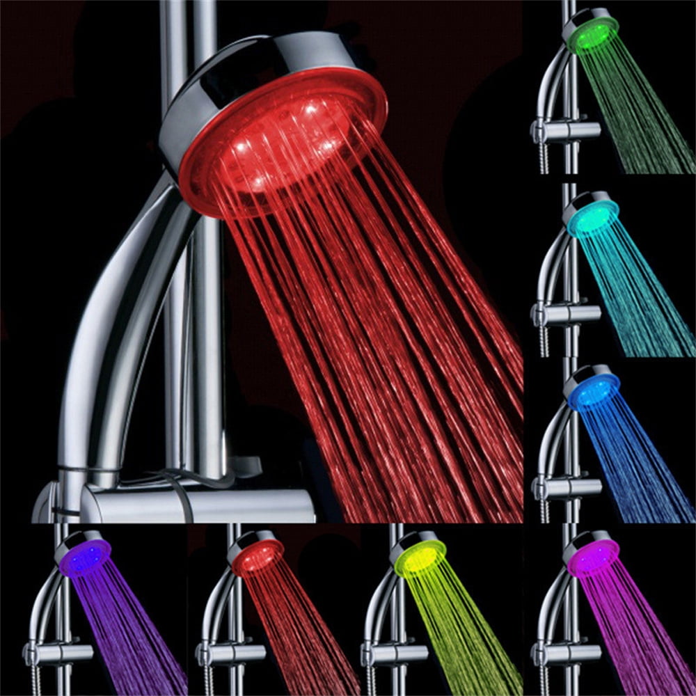 Shower Head with Handheld 7 Color Change Automatically Long Hose High Pressure Chrome Finish Bathroom Faucet Kit Mountdog