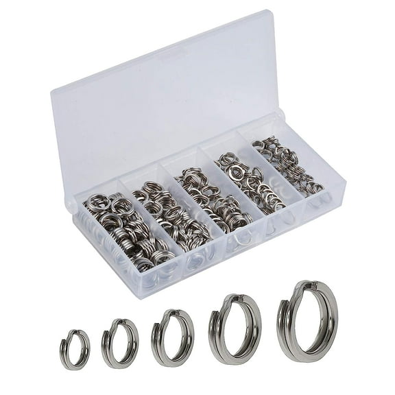 Holzlrgus 200pcs Fishing Split Rings Assortment Kit, Stainless Steel Double Flat Wire Snap Ring Lure Tackle Connector