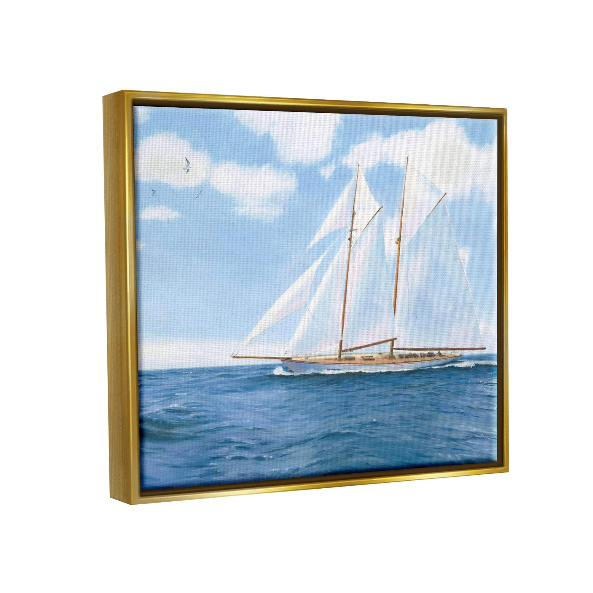 Stupell Industries Blue Nautical Sailboat Transportation Painting Gold Floater Framed Art Print Wall Art, 31 x 25