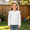 thumbnail image 2 of YUANxueke Girls Ruffle Long Sleeve Cotton Shirts Soft Casual Crewneck Pullover Layering Tops,White,6-7 Years, 2 of 7