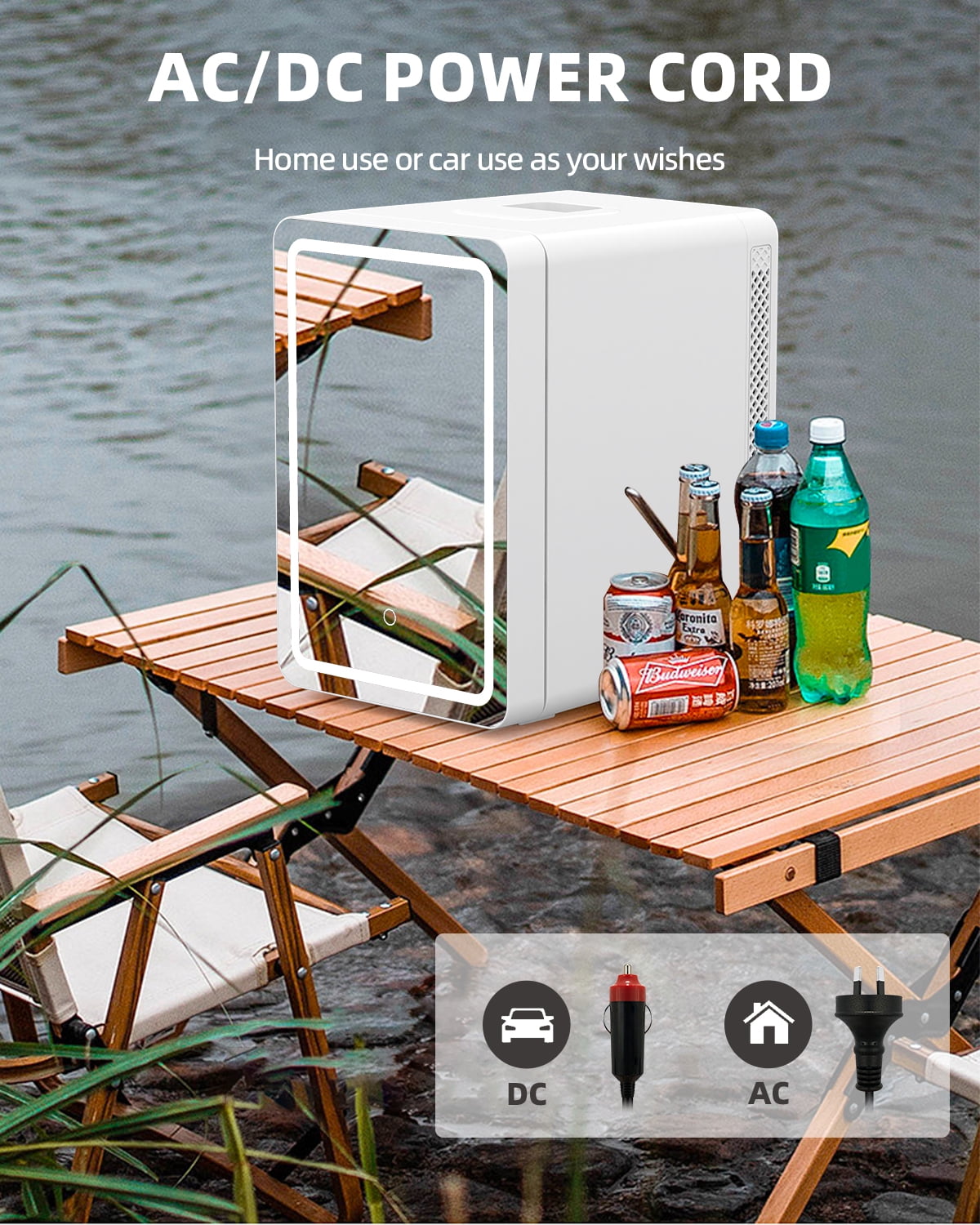 ADVWIN 20L Skincare Fridge with Mirror & LED Lighting, 3-Mode Dimmable, Cooler & Warmer with Drip Tray, Bedroom, Vanity, Car & Home Use
