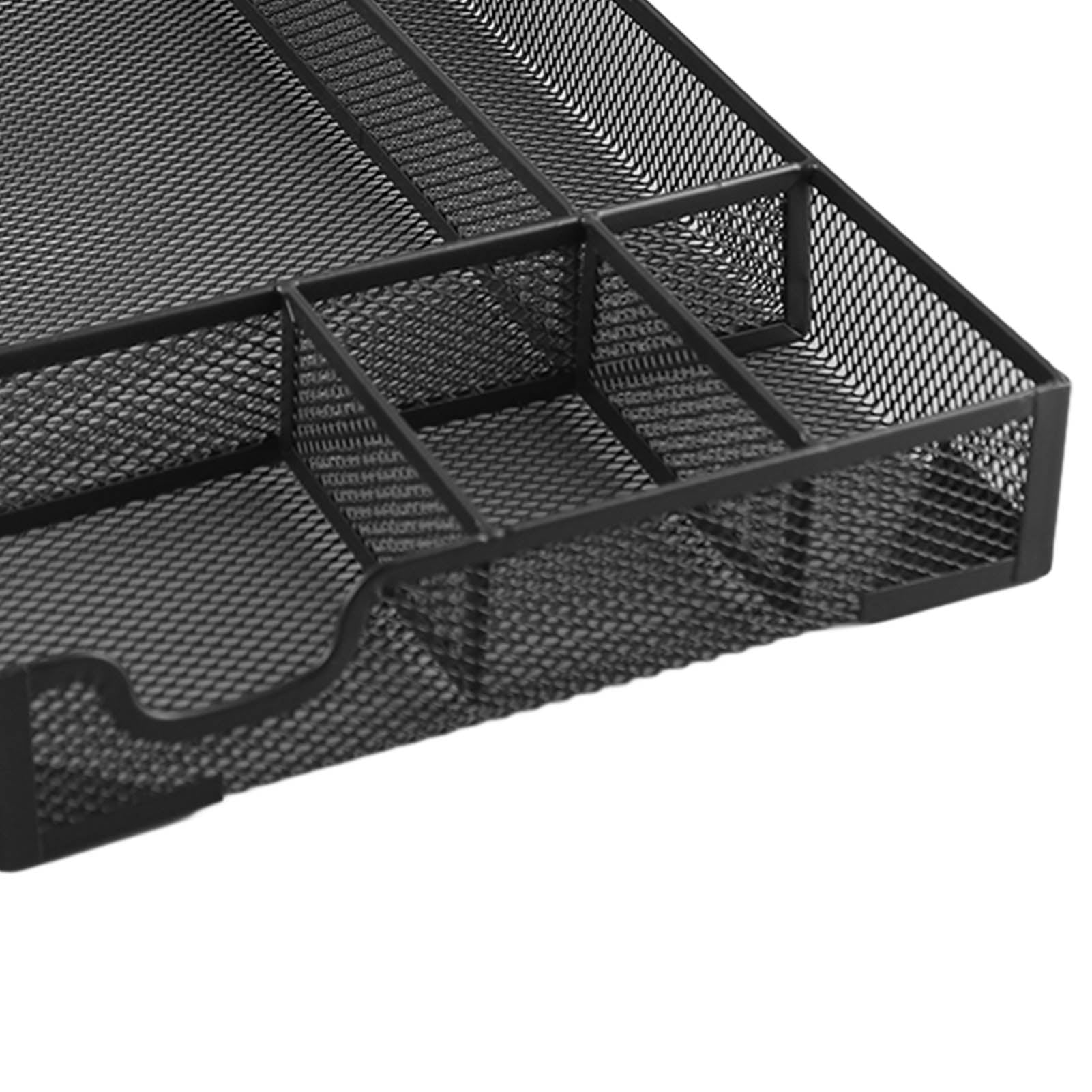 NFTIGB Metal Mesh Drawer Organizer Tray 5 Grids Multipurpose Stable Prevent Slip Desk Organizer Storage Basket Black for Office Stationery and Accessories (13 inches / 33 cm)