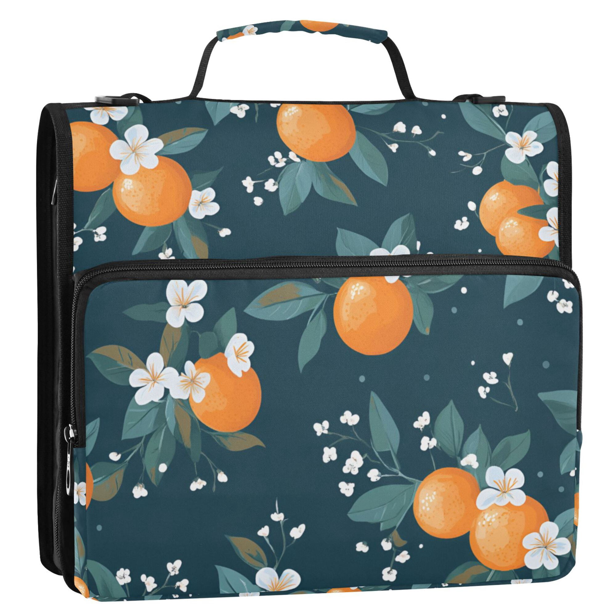 FORMRS Zipper Binder with Shoulder Strap 2-inch Ring 500 Sheet Capacity File Bag, Blue Oranges