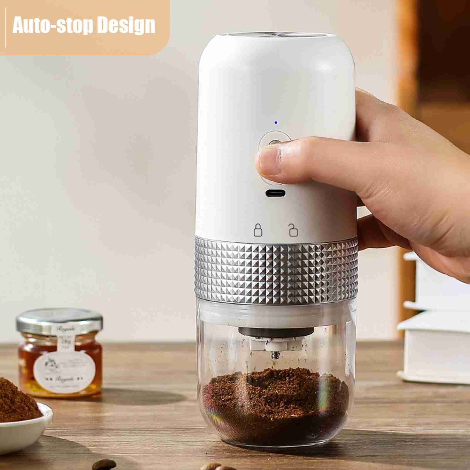 LAZIOEGR Electric Coffee Grinder, Portable Burr Coffee Bean Grinder with Adjustable Settings, USB Rechargeable Cordless Grinder (7.4 x 2.95 in / 18.8 x 7.5 cm), Black