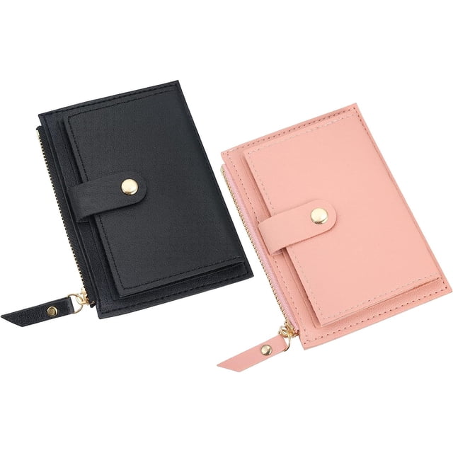 Paquete de 2 carteras pequeñas para mujer con clip para tarjetas, monedero, cartera delgada con bolsillo frontal con ranura para tarjetas, tarjetero de cuero PU, regalo de Navidad JM