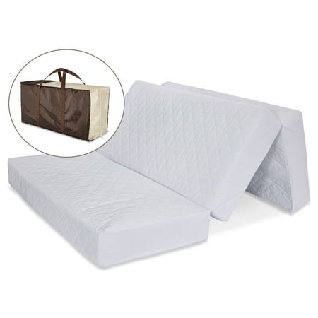 LA Baby Multi-Use 2" Waterproof Folding Portable Crib Mattress/Play Mat with Travel Carry Case