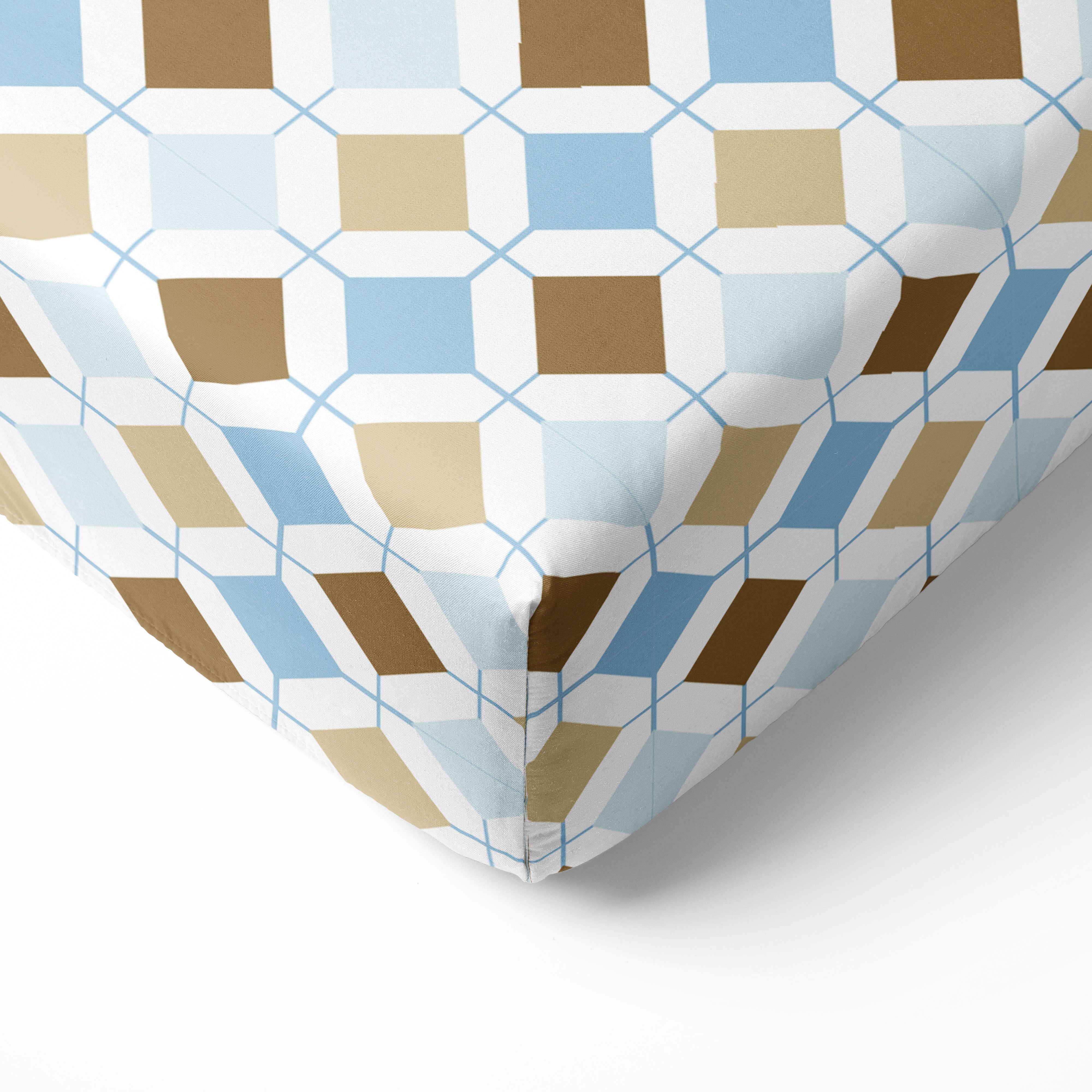 Bacati - Crib or Toddler Bed Fitted Sheet, Mod Diamonds/Stripes, Aqua/Teal/Beige/Brown