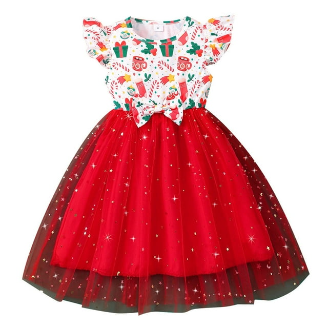 Toimothcn Toddler Girls Dress Ruffled Sleeve Colorful Fish Scale Printed Mesh Tulle Dress Soft Breathable Summer Ballet Dresses Comfy Girls Sundress