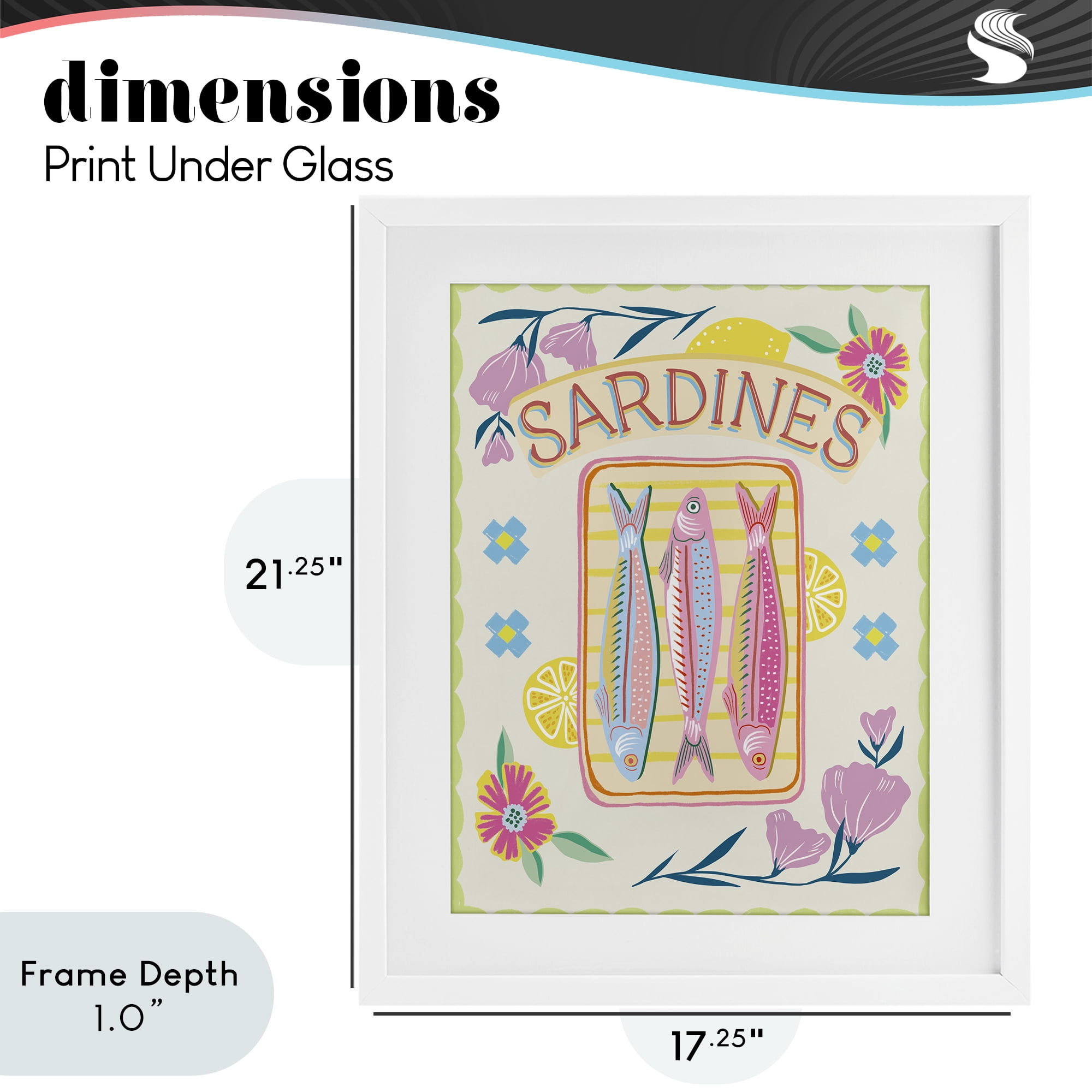 Stupell Industries Pastel Sardines & Flowers White Framed Print Under Glass, design by Jo Reid