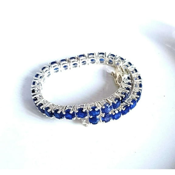 925 Silver Blue Sapphire Tennis Bracelet Sterling Silver, Anniversary Gift, Birthday Gift, Round Bracelet, Girlfriend Gift