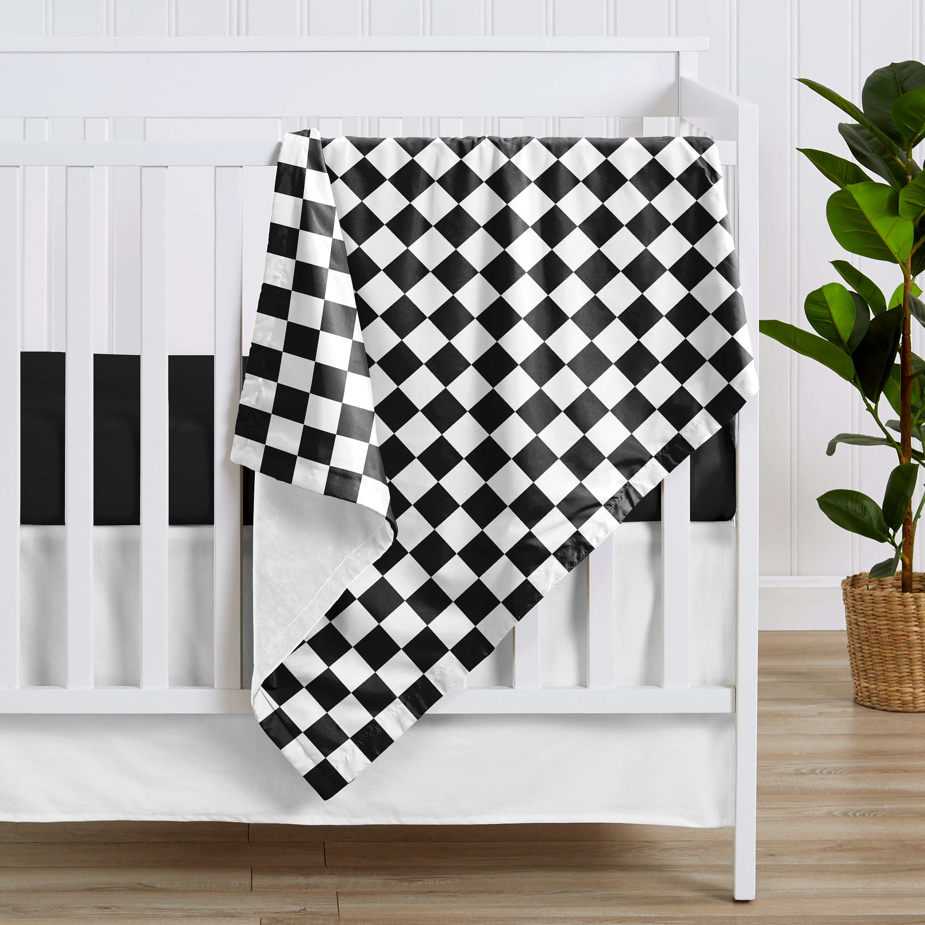 Sweet Jojo Designs Black and White Gingham Checkered Plaid Boy, Girl, Unisex/Gender Neutral Baby Receiving Security Blanket