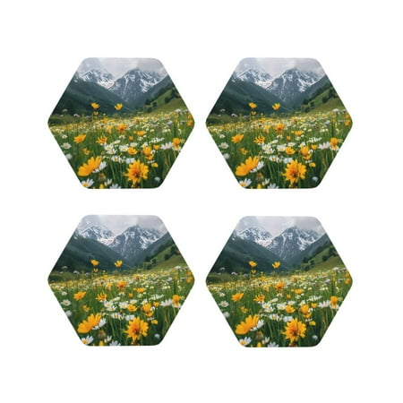 

Tideii Mountain Daisy Meadow for Leather Coasters 4 Pieces Anti-fouling and Anti-scalding Decorative Coasters Suitable for Restaurants Kitchens Coffee Shops-Hexagon