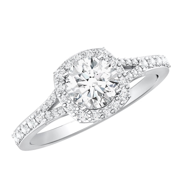 Rosec Jewels IGI Certified Lab Grown Diamond Engagement Ring with Halo - 0.9 Carat - E-VS1 Quality - Split Shank Ring for Women, 925 Sterling Silver, US 4.00